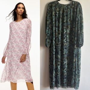 Aritzia Wilfred Sz XS Daydreamer Floral Green Cottagecore Pleated Midi Dress